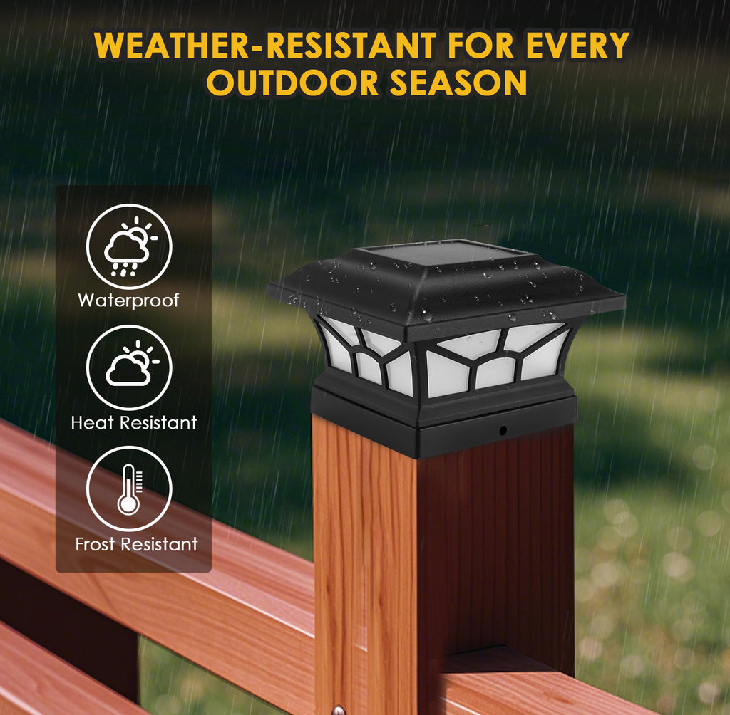Solar Post Cap Lights Outdoor Flickering Flame & Warm White, Fits 4x4 5x5 6x6 Wooden or Vinyl Posts, Waterproof Solar Fence Deck Lights for Yard Garden Patio Decoration.