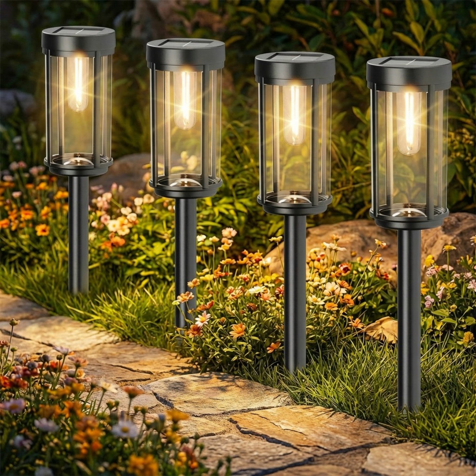 Solar Pathway Lights Outdoor, Waterproof LED Solar Garden Lights with Warm White Glow, Dusk to Dawn Automatic Landscape Lighting for Yard, Lawn, Walkway