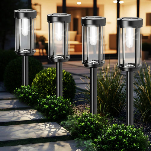 Solar Pathway Lights Outdoor, Waterproof LED Solar Garden Lights with Cold White Glow, Dusk to Dawn Automatic Landscape Lighting for Yard, Lawn, Walkway