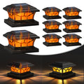 Solar Post Cap Lights Outdoor Flickering Flame & Warm White, Fits 4x4 5x5 6x6 Wooden or Vinyl Posts, Waterproof Solar Fence Deck Lights for Yard Garden Patio Decoration.