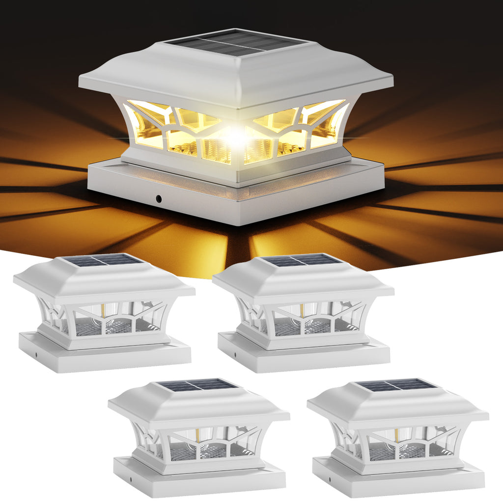 Solar Post Cap Lights Outdoor Waterproof, Fits 4x4, 5x5, 6x6 Wooden & Vinyl Fence Decks, Edison LED Bulb with Warm & Cool White Light Modes. White color.