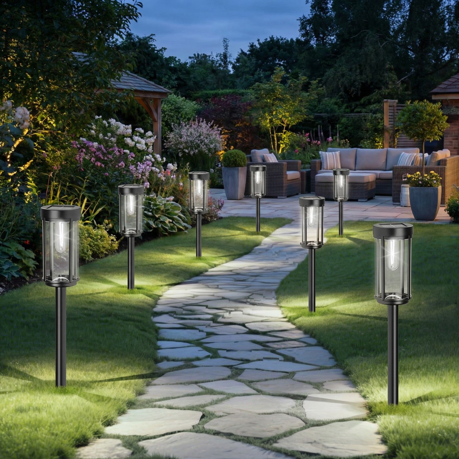 Solar Pathway Lights Outdoor, Waterproof LED Solar Garden Lights with Cold White Glow, Dusk to Dawn Automatic Landscape Lighting for Yard, Lawn, Walkway