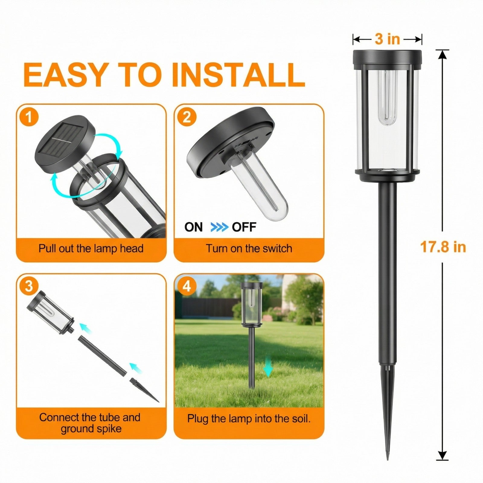 Solar Pathway Lights Outdoor, Waterproof LED Solar Garden Lights with Cold White Glow, Dusk to Dawn Automatic Landscape Lighting for Yard, Lawn, Walkway