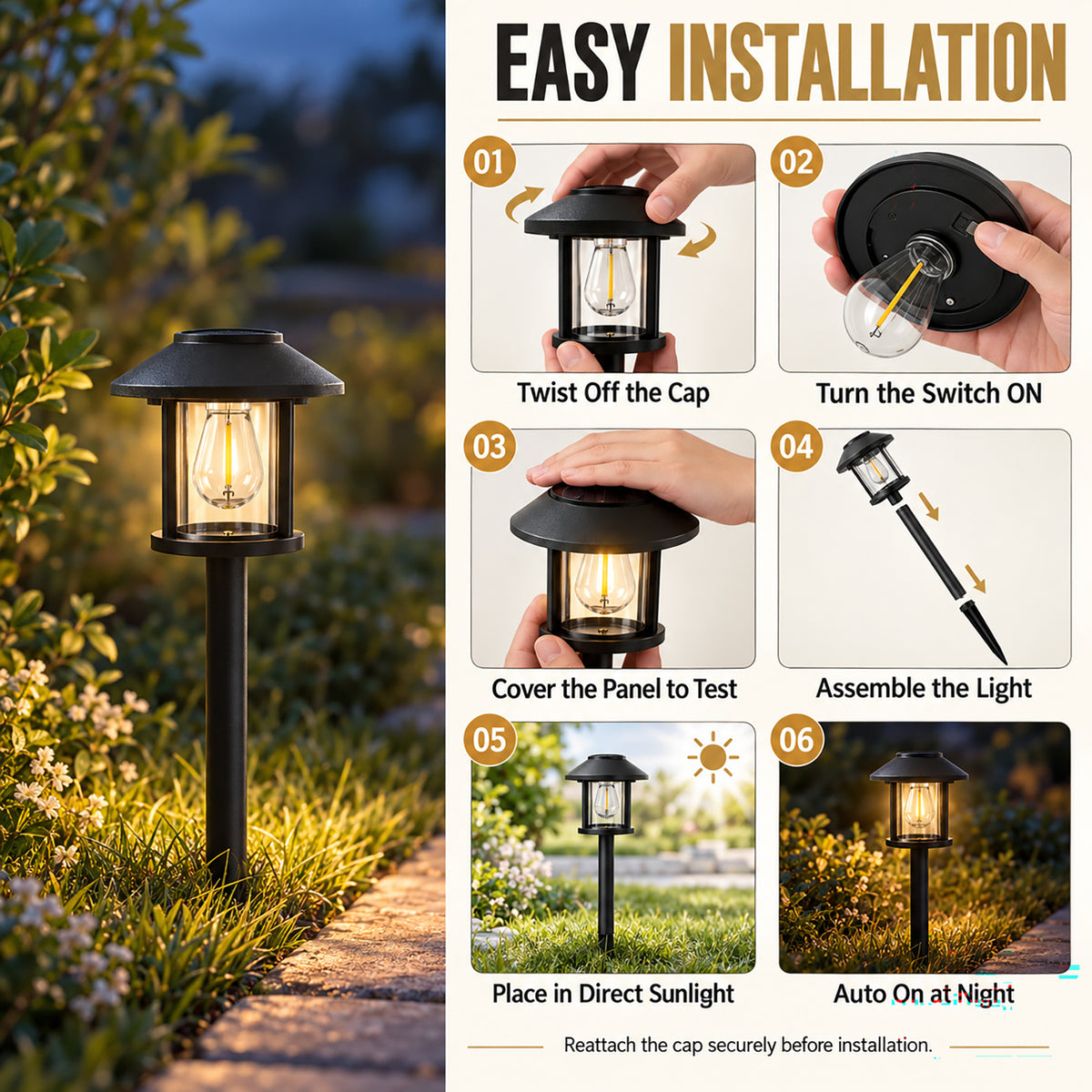 12 Pack Solar Lights Outdoor Waterproof for Pathway Garden Yard Lawn Walkway, Driveway & Patio, Landscape Stake Lights, Auto On/Off, Warm White.