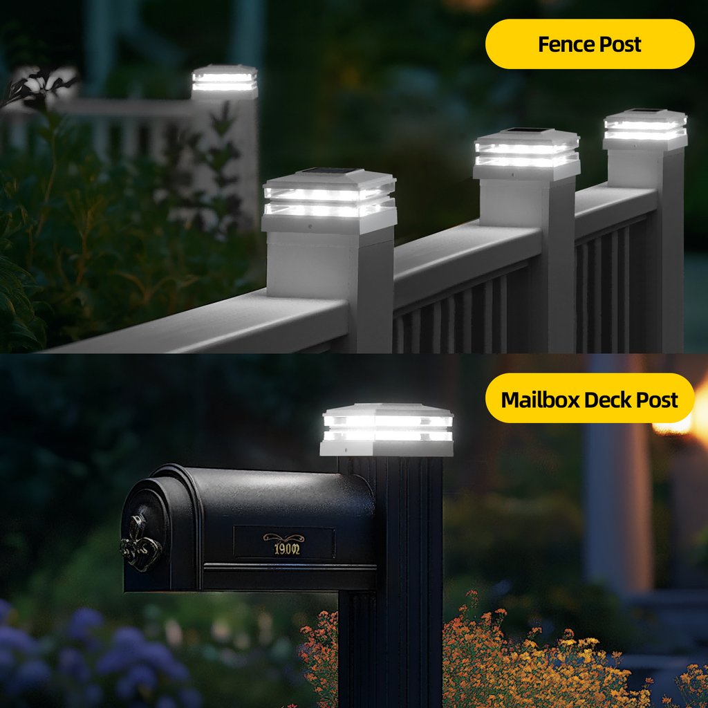 4x4 Solar Post Cap Lights Outdoor Waterproof Fence Deck Post Lights with High-Brightness LEDs, Dual Light Modes Warm & Cool White.