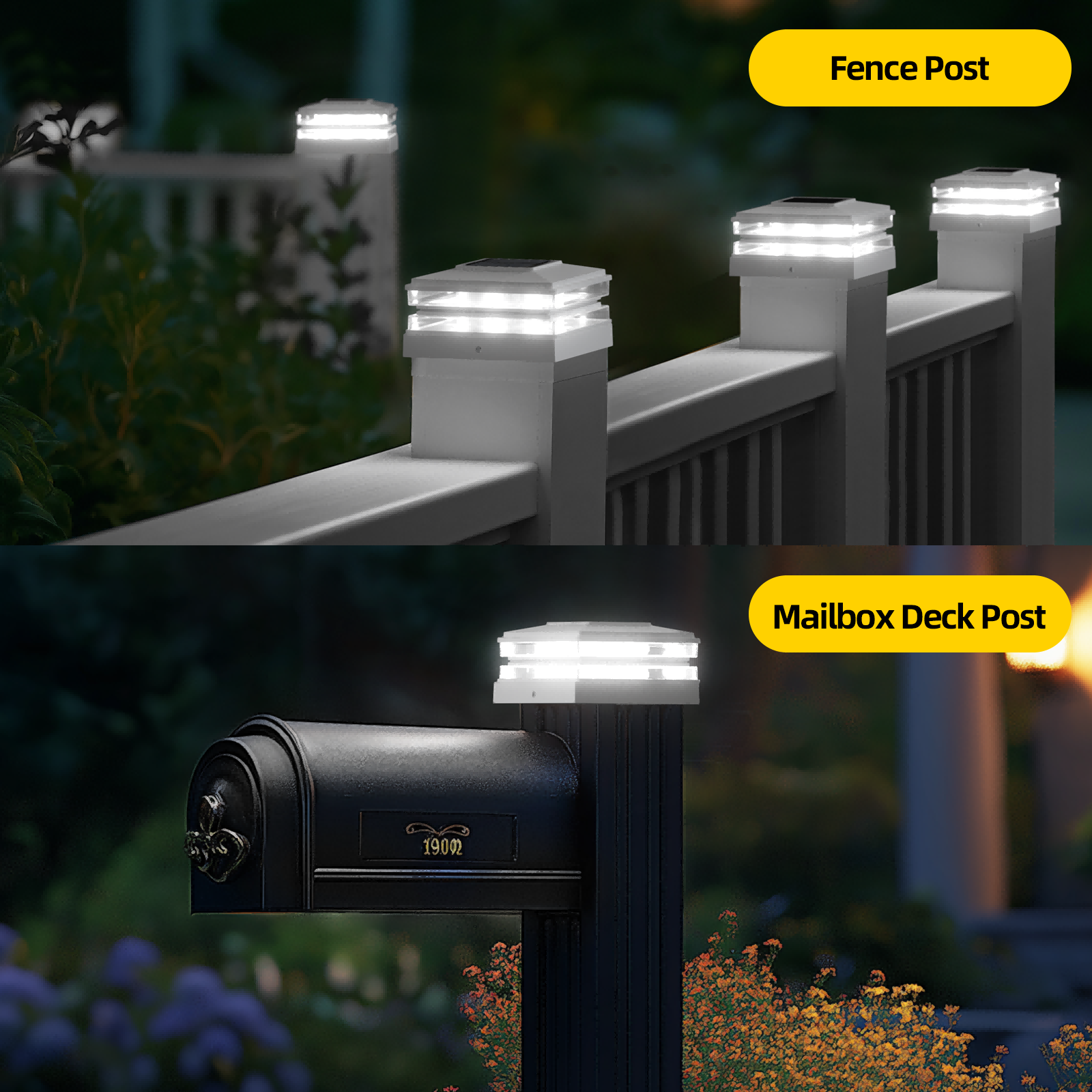 4x4 Solar Post Cap Lights Outdoor Waterproof Fence Deck Post Lights with High-Brightness LEDs, Dual Light Modes Warm & Cool White.